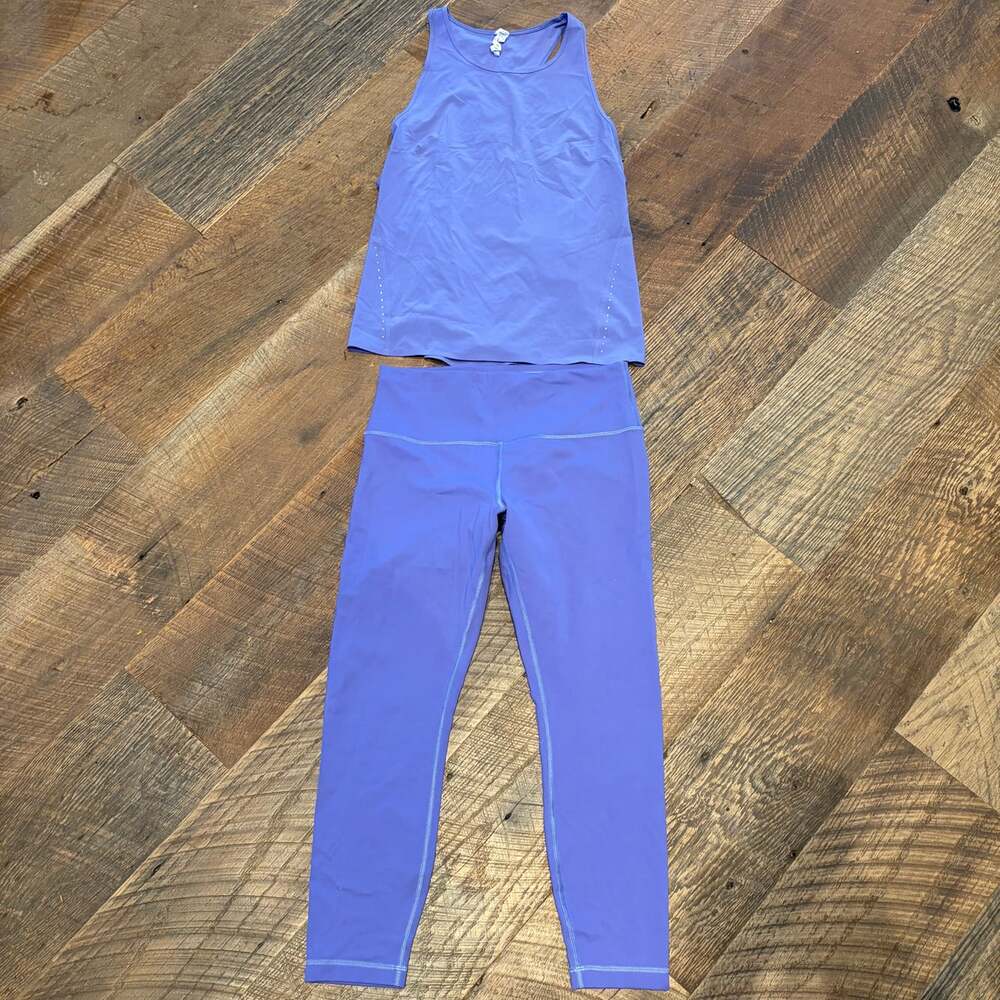 Lululemon Purple Workout Set Tank Top Crop Leggings Size 12 Activewear